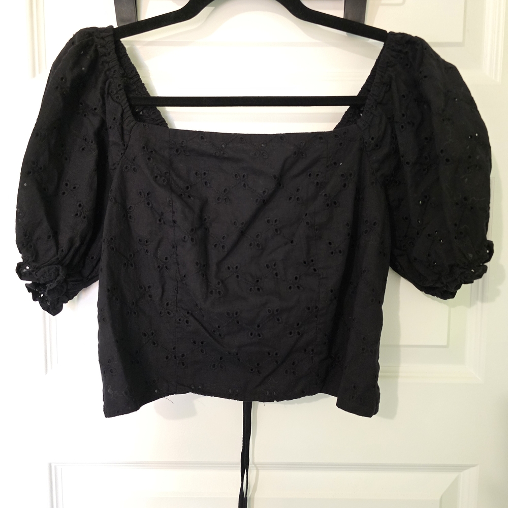 Elegant Black Eyelet Women's Top